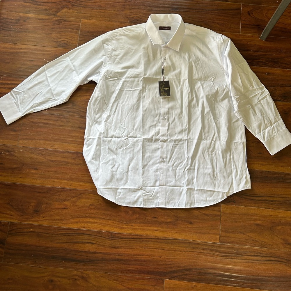 Elegant White Dress Shirt for Men, Vitarelli, long sleeve button up, Large